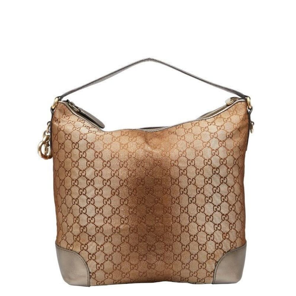 Gucci GG Canvas Heartbit Bamboo One Shoulder Bag Leather Brown